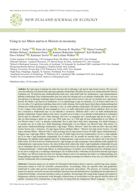 Using Te Reo Māori and Ta Re Moriori in Taxonomy