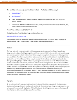 The Conflict Over Veracel Pulpwood Plantations in Brazil — Application of Ethical Analysis