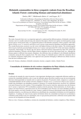 Helminth Communities in Three Sympatric Rodents from the Brazilian