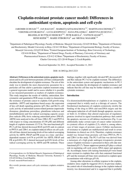 Cisplatin-Resistant Prostate Cancer Model: Differences in Antioxidant System, Apoptosis and Cell Cycle