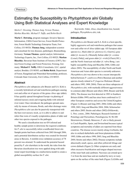 Phytophthora Alni Globally Using Both Statistical Analyses and Expert Knowledge