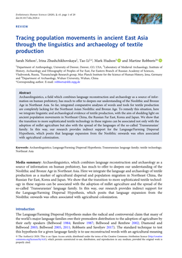 Tracing Population Movements in Ancient East Asia Through the Linguistics and Archaeology of Textile Production