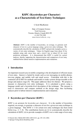 KSPC (Keystrokes Per Character) As a Characteristic of Text Entry Techniques