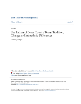 THE ITALIANS of BEXAR COUNTY, TEXAS: TRADITION, CHANGE and INTRAETHNIC DIFFERENCES by Valentine J