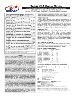 Game Notes Vs. Slovakia