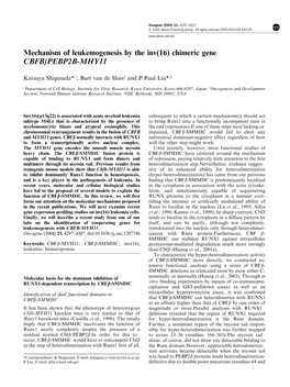 Mechanism of Leukemogenesis by the Inv(16) Chimeric Gene CBFB/PEBP2B-MHY11