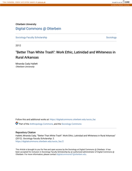 Better Than White Trash": Work Ethic, Latinidad and Whiteness in Rural Arkansas