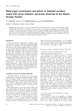 Multi-Organ Involvement and Failure in Selected Accident Cases with Acute Radiation Syndrome Observed at the Mayak Nuclear Facility