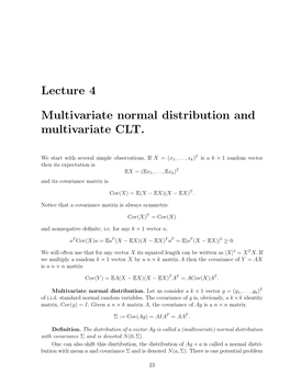 Lecture 4 Multivariate Normal Distribution and Multivariate CLT