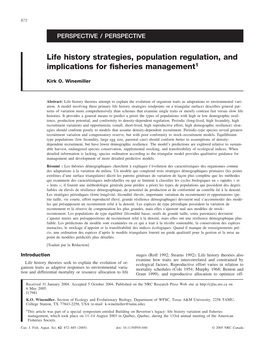 Life History Strategies, Population Regulation, and Implications for Fisheries Management1