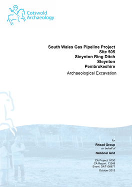 South Wales Gas Pipeline Project Site 505 Steynton Ring Ditch Steynton Pembrokeshire Archaeological Excavation