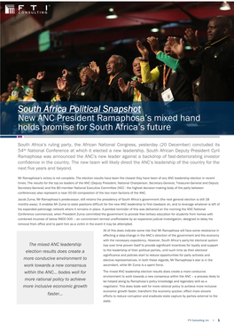 South Africa Political Snapshot New ANC President Ramaphosa’S Mixed Hand Holds Promise for South Africa’S Future