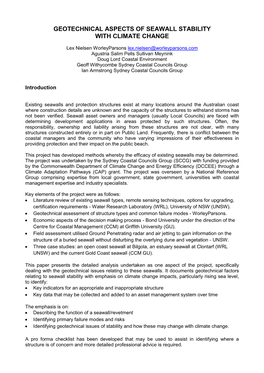 Geotechnical Aspects of Seawall Stability with Climate Change