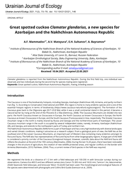 Great Spotted Cuckoo Clamator Glandarius, a New Species for Azerbaijan and the Nakhchivan Autonomous Republic