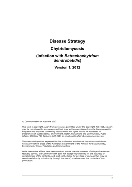 Chytridiomycosis (Infection with Batrachochytrium Dendrobatidis) Version 1, 2012