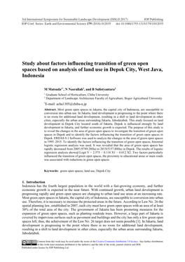 Study About Factors Influencing Transition of Green Open Spaces Based on Analysis of Land Use in Depok City, West Java, Indonesia