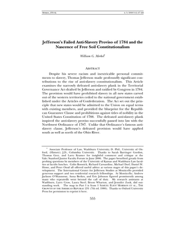 Jefferson's Failed Anti-Slavery Priviso of 1784 and the Nascence of Free Soil Constitutionalism