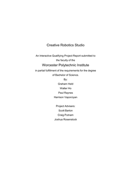 Creative Robotics Studio Worcester Polytechnic Institute