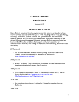 Curriculum Vitae Riane Eisler