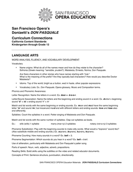 DON PASQUALE Curriculum Connections California Content Standards Kindergarten Through Grade 12