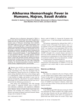 Alkhurma Hemorrhagic Fever in Humans, Najran, Saudi Arabia Abdullah G
