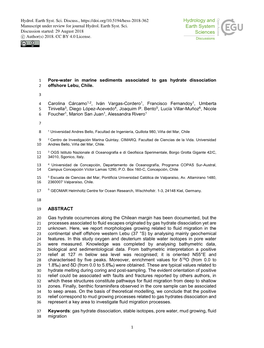 Pore-Water in Marine Sediments Associated to Gas Hydrate Dissociation Offshore Lebu, Chile. Carolina Cárcamo1,2, Iván Vargas-C