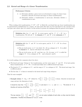 2.2 Kernel and Range of a Linear Transformation