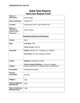 GAA Oral History Interview Report Form Name of Interviewer Eddie Nangle