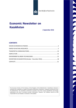 Economic Newsletter on Kazakhstan | September 2016