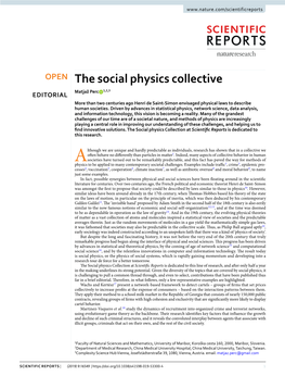 The Social Physics Collective Matjaž Perc 1,2,3 Editorial More Than Two Centuries Ago Henri De Saint-Simon Envisaged Physical Laws to Describe Human Societies