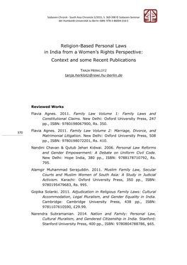 Religion-Based Personal Laws in India Has Been Looked at from Many Perspectives: Secularism, Modernity, National Unity And