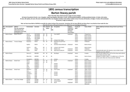 1891 Census Transcription Barton Stacey Parish RG12 Piece 962, Folios 18-28 (Covering 21 Pages of Census Images)