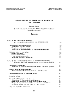 BIOCHEMISTRY of TRYPTOPHAN in HEALTH and DISEASE Contents