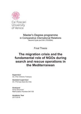 The Migration Crisis and the Fundamental Role of Ngos During Search and Rescue Operations in the Mediterranean