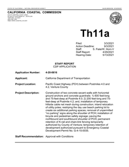 California Coastal Commission South Central Coast Area 89 South California St., Suite 200 Ventura, Ca 93001 (805) 585-1800 Web