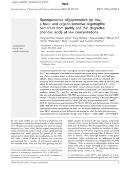 Sphingomonas Oligophenolica Sp. Nov., a Halo- and Organo-Sensitive Oligotrophic Bacterium from Paddy Soil That Degrades Phenolic Acids at Low Concentrations