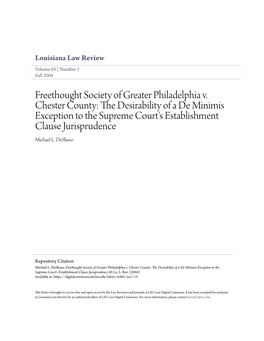 Freethought Society of Greater Philadelphia V. Chester County