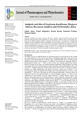 Analgesic Activities of Geodorum Densiflorum, Diospyros Blancoi