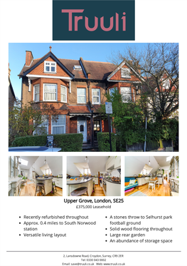 Upper Grove, London, SE25 £375,000 Leasehold