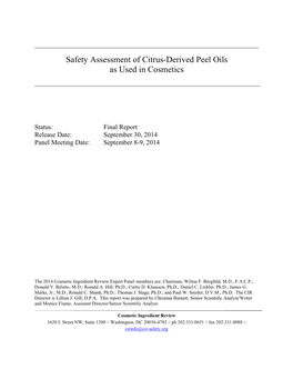 Safety Assessment of Citrus-Derived Peel Oils As Used in Cosmetics