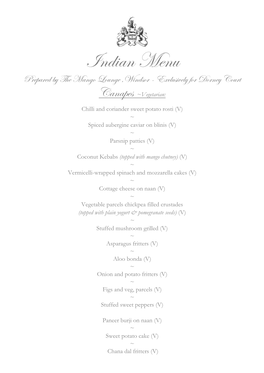 Dorney Indian Menu