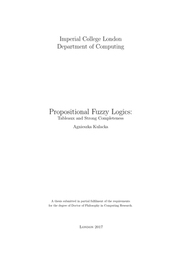 Propositional Fuzzy Logics: Tableaux and Strong Completeness Agnieszka Kulacka