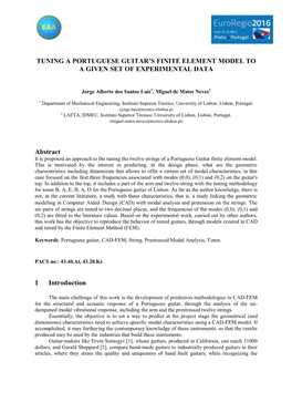 TUNING a PORTUGUESE GUITAR's FINITE ELEMENT MODEL to a GIVEN SET of EXPERIMENTAL DATA Abstract 1 Introduction