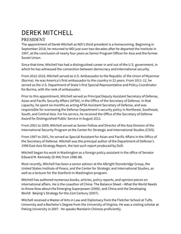 DEREK MITCHELL PRESIDENT the Appointment of Derek Mitchell As NDI’S Third President Is a Homecoming