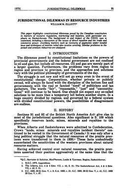 Jurisdictional Dilemmas in Resource Industries I