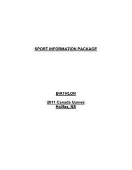 SPORT INFORMATION PACKAGE BIATHLON 2011 Canada Games