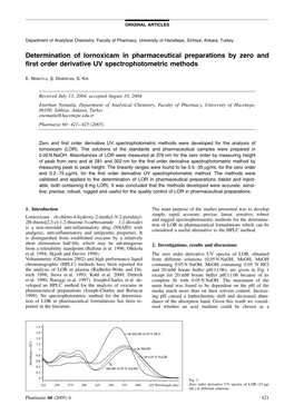 Determination of Lornoxicam in Pharmaceutical Preparations by Zero and First Order Derivative UV Spectrophotometric Methods