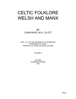 Celtic Folklore Welsh and Manx