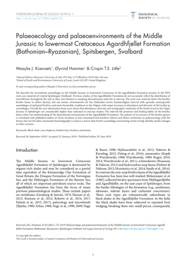 Palaeoecology and Palaeoenvironments of the Middle Jurassic to Lowermost Cretaceous Agardhfjellet Formation (Bathonian–Ryazanian), Spitsbergen, Svalbard