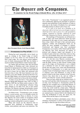 The Square and Compasses. a Newsletter for the Grand Lodge of South Africa